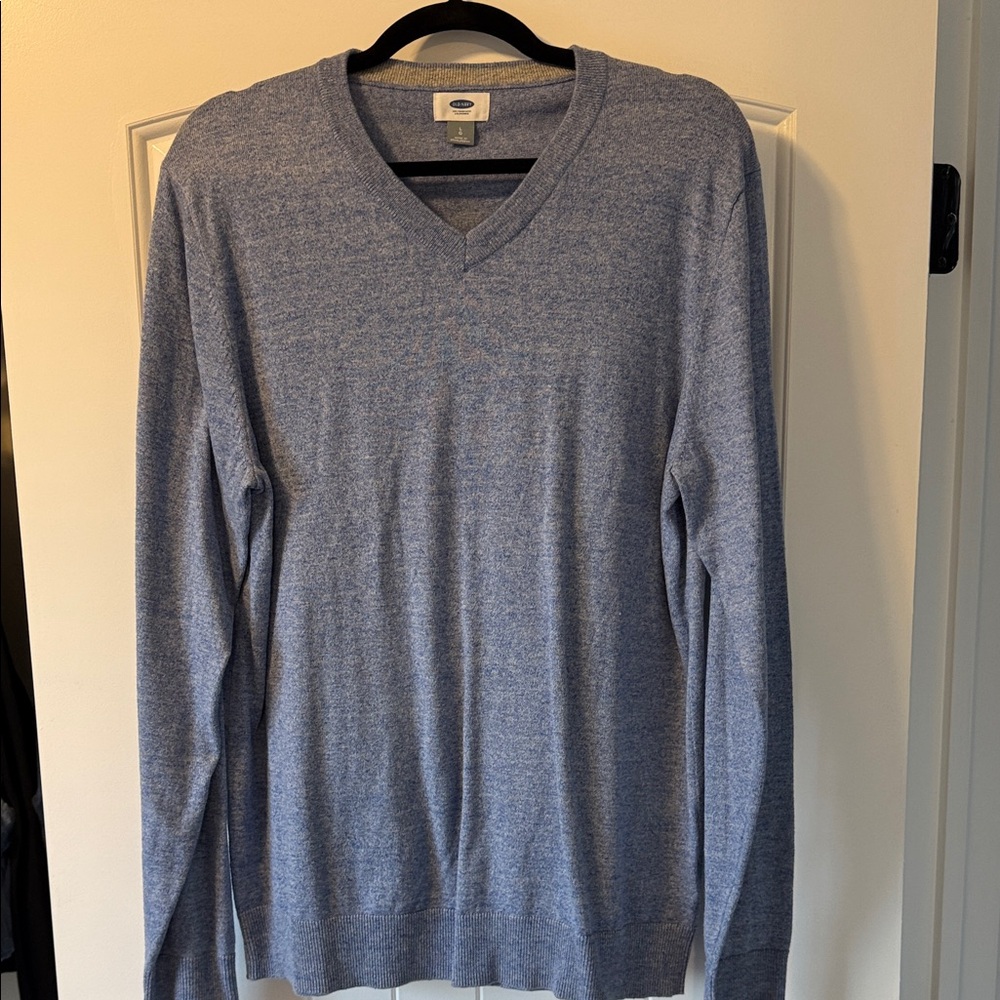 Old Navy Men's Heathered Blue V-Neck Sweater